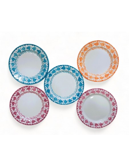 Set of 5 colourful Hojas dinner plates